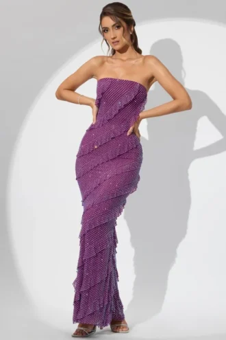 Dulce versierde bandeau maxi-jurk met ruches in paars