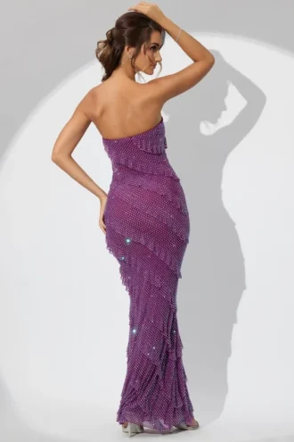 Dulce versierde bandeau maxi-jurk met ruches in paars