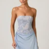Eden versierde gedrapeerde strapless A-lijn mini-jurk in hemelsblauw
