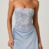 Eden versierde gedrapeerde strapless A-lijn mini-jurk in hemelsblauw