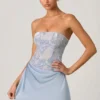Eden versierde gedrapeerde strapless A-lijn mini-jurk in hemelsblauw