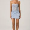 Eden versierde gedrapeerde strapless A-lijn mini-jurk in hemelsblauw