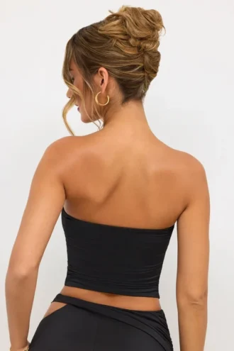 Eevi Jersey strapless top met diep decolleté in zwart
