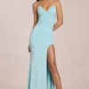 Elanora maxi-jurk met diepe V-hals in zacht aqua