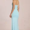 Elanora maxi-jurk met diepe V-hals in zacht aqua