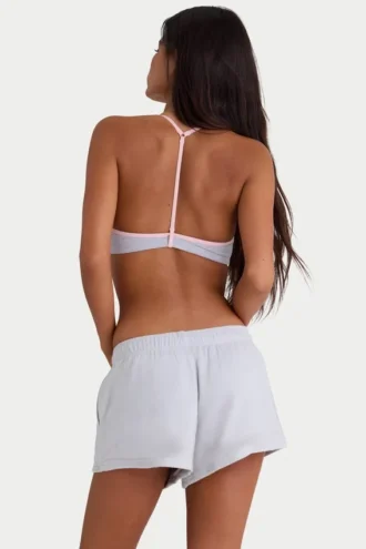 Elastische minishort van geborsteld jersey in mistgrijs