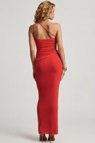 Elena gestructureerde jersey maxi-rok met lage taille in Chili-rood