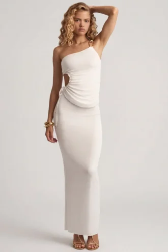 Elena gestructureerde jersey maxi-rok met lage taille in wit