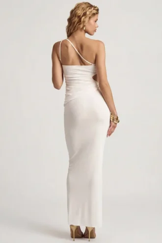 Elena gestructureerde jersey maxi-rok met lage taille in wit