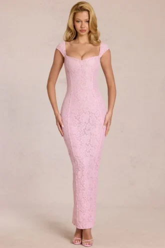 Elisa maxijurk met sweetheart-hals in Blossom Pink