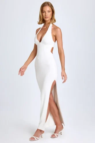 Elisana Modal halternek-jurk met kant in wit