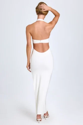 Elisana Modal halternek-jurk met kant in wit