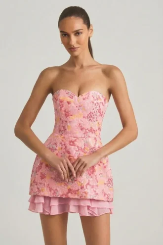 Eliselle versierde strapless corsetminijurk in roze