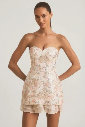 Eliselle versierde strapless korsetminijurk in ivoor