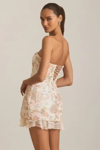 Eliselle versierde strapless korsetminijurk in ivoor