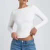 Elli Modal top met hoge hals, lange mouwen en open rug in wit