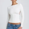 Elli Modal top met hoge hals, lange mouwen en open rug in wit