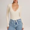 Elodie Modal Plunge Body met lange mouwen  in ivoor