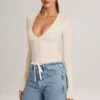 Elodie Modal Plunge Body met lange mouwen  in ivoor