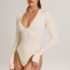 Elodie Modal Plunge Body met lange mouwen  in ivoor