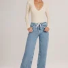 Elodie Modal Plunge Body met lange mouwen  in ivoor