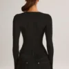 Elodie Modal Plunge body met lange mouwen in zwart