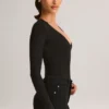 Elodie Modal Plunge body met lange mouwen in zwart