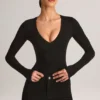 Elodie Modal Plunge body met lange mouwen in zwart