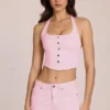 Elowis Denim Haltertop in Corsetstijl in Blossom Pink