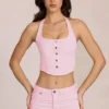 Elowis Denim Haltertop in Corsetstijl in Blossom Pink