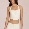 Elowis denim haltertop in corsetstijl in ivoorkleur