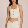 Elowis denim haltertop in corsetstijl in ivoorkleur