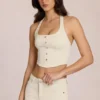 Elowis denim haltertop in corsetstijl in ivoorkleur