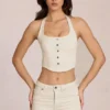Elowis denim haltertop in corsetstijl in ivoorkleur