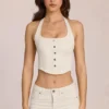 Elowis denim haltertop in corsetstijl in ivoorkleur
