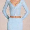 Odelia kanten cardigan met diepe halslijn  in poederblauw