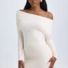 Elsa Modal off-shoulder minijurk met ruches in ivoor