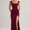Elva Modal sweetheart-hals maxi-jurk met cowl-taille in wijnrood
