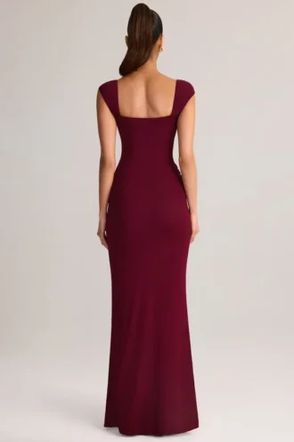 Elva Modal sweetheart-hals maxi-jurk met cowl-taille in wijnrood