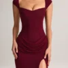 Elva Modal sweetheart-hals maxi-jurk met cowl-taille in wijnrood