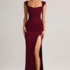 Elva Modal sweetheart-hals maxi-jurk met cowl-taille in wijnrood