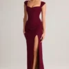Elva Modal sweetheart-hals maxi-jurk met cowl-taille in wijnrood