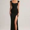 Elva Modal Sweetheart-Neck Cowl-Waist Maxi Jurk in Black