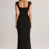 Elva Modal Sweetheart-Neck Cowl-Waist Maxi Jurk in Black