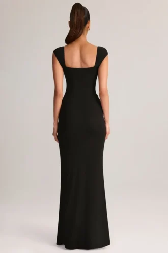Elva Modal Sweetheart-Neck Cowl-Waist Maxi Jurk in Black