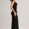 Elva Modal Sweetheart-Neck Cowl-Waist Maxi Jurk in Black
