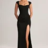 Elva Modal Sweetheart-Neck Cowl-Waist Maxi Jurk in Black