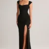 Elva Modal Sweetheart-Neck Cowl-Waist Maxi Jurk in Black