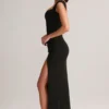 Elva Modal Sweetheart-Neck Cowl-Waist Maxi Jurk in Black