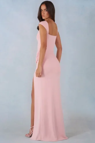 Elva Modal Sweetheart-Neck Cowl-Waist Maxijurk in Blush Pink